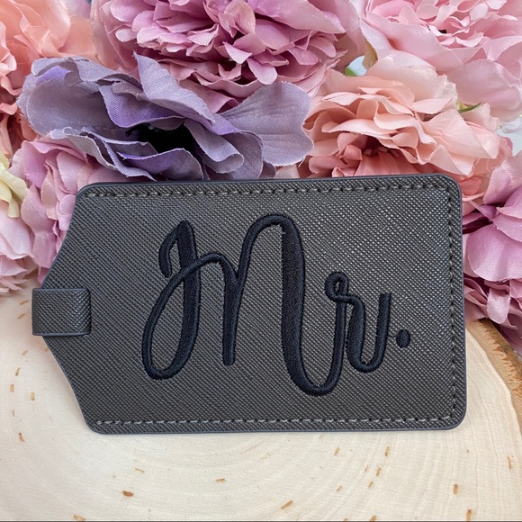 Mr & Mrs Embroidered Vegan Leather Luggage Tag - Picture 5 of 8